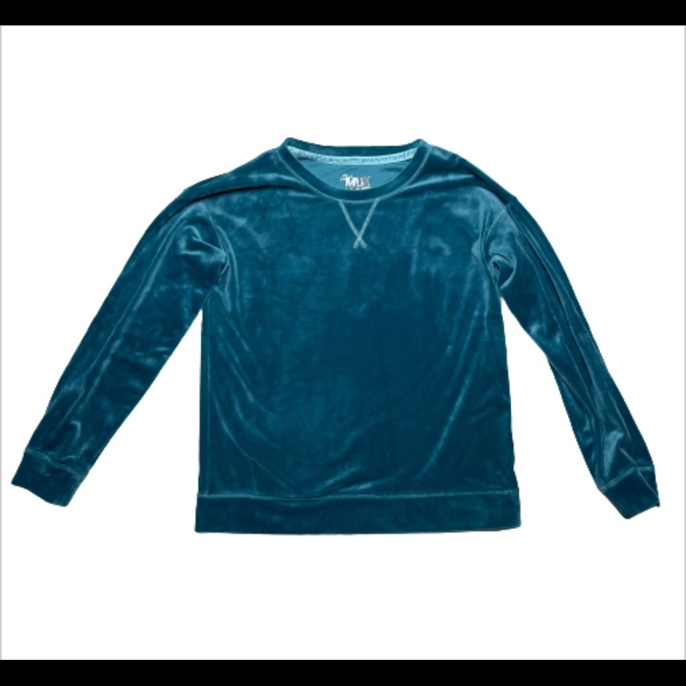 The Original Muk Luks Basic Teal Blue Velour Velvet Long Sleeve Sweater S